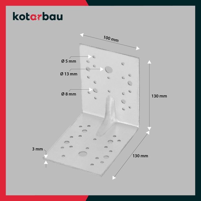 Uholník s prelisom 130x130x100 - 25 ks.