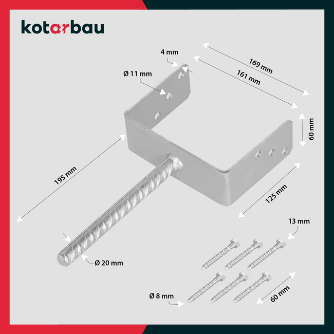 Základňa stĺpa s osadzovacou tyčou 160 mm sada 4 ks.