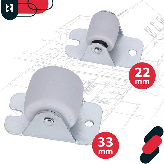 Nábytkové koliesko pevné na skrine gumové biele 33 mm