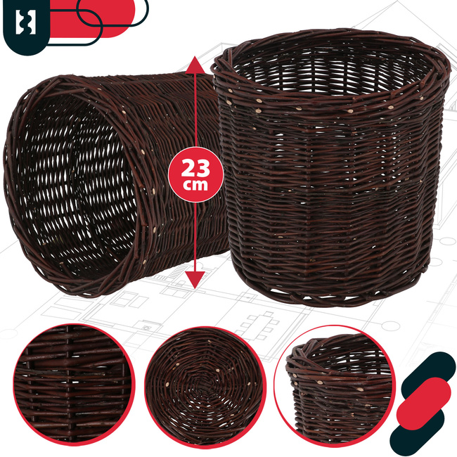 Pletený prútený obal na kvetináč, prírodný, priemer 25 cm, sada 2 ks - Hnedá farba
